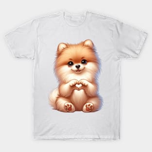 Valentine Pomeranian Dog Giving Heart Hand Sign T-Shirt